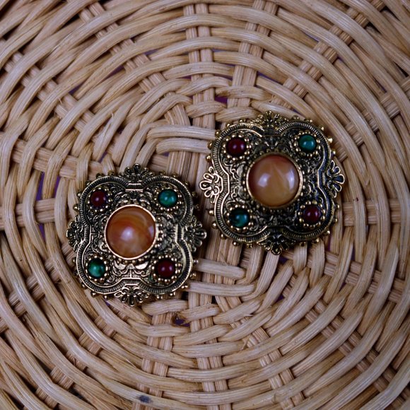 Vintage Semi-Precious Multi-Stone Costume Earrings - Picture 4 of 5